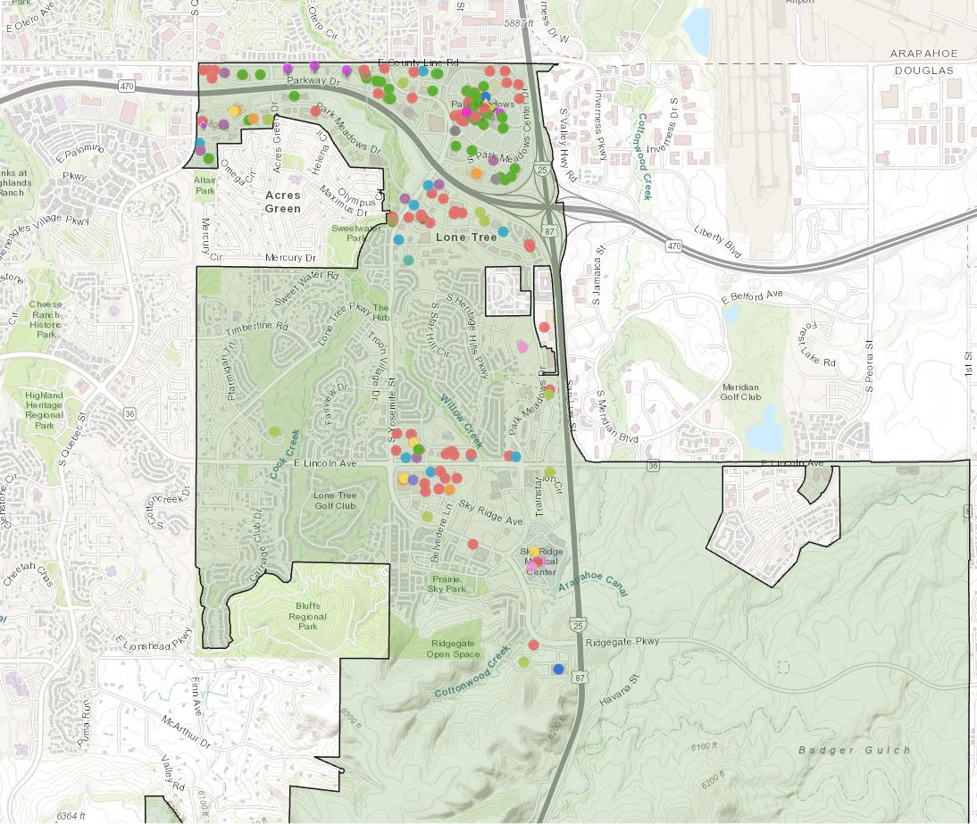 Map Shows Open Businesses in Lone Tree City of Lone Tree